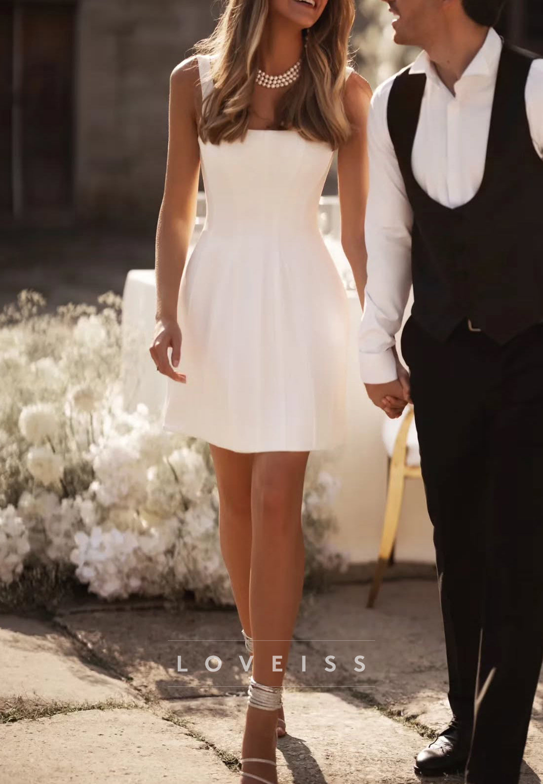 Square Sleeveless Straps A-Line Short Simple Wedding Dress