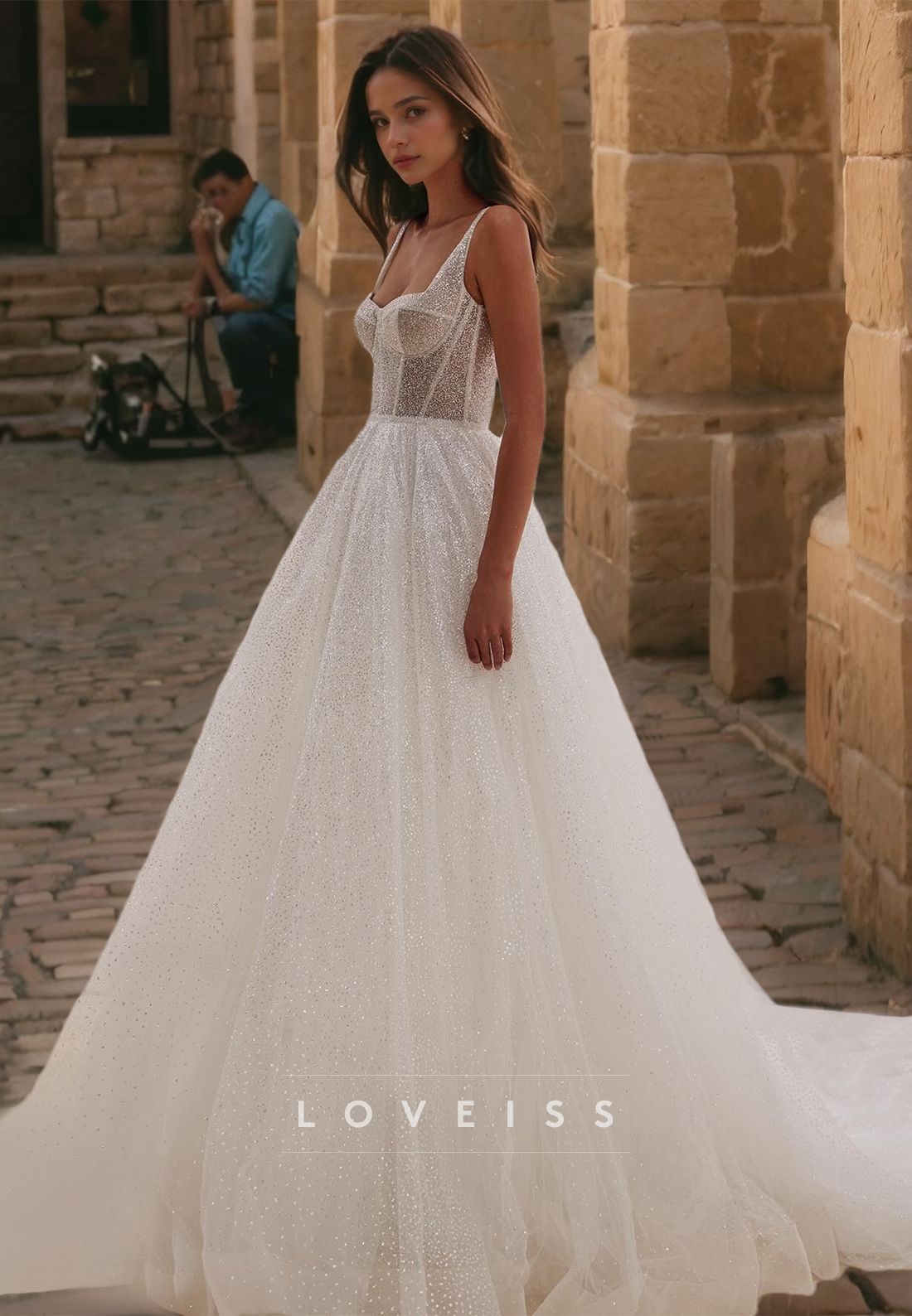 Square Sleeveless Tulle Pleated A-Line Wedding Dress