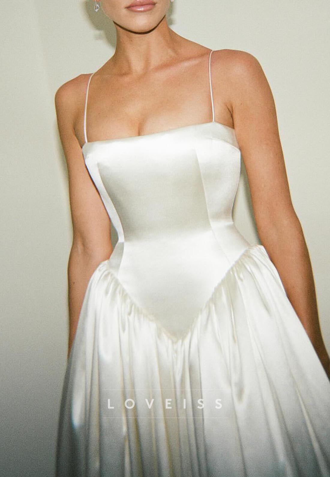 Square Spaghetti Straps Corset Pleated A-Line Wedding Dress