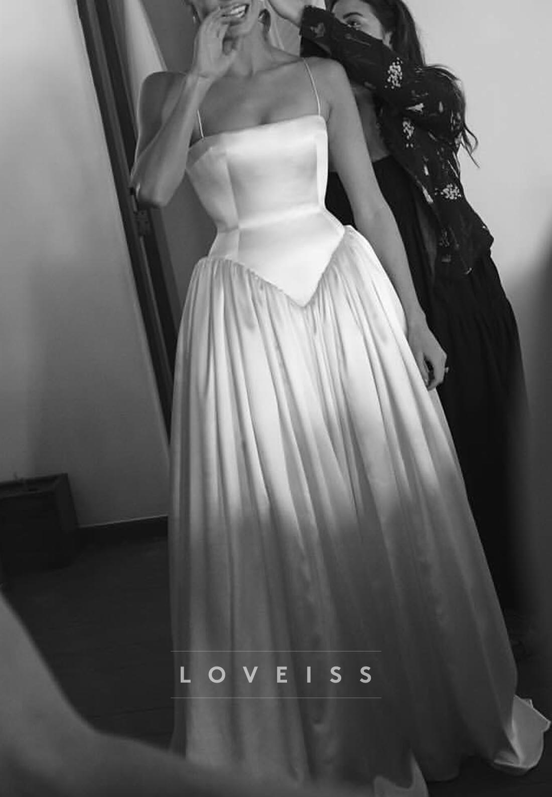 Square Spaghetti Straps Corset Pleated A-Line Wedding Dress