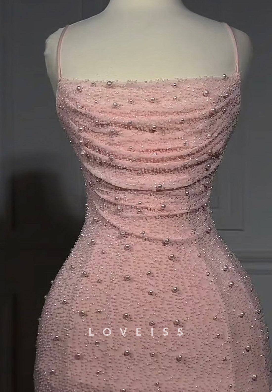 Square Spaghetti Straps Pearl Sheath Party Homecoming Dress