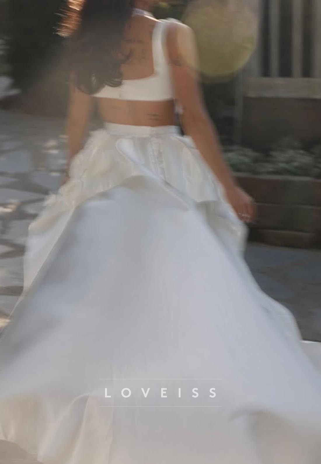 Square Straps 3D Floral A-Line Short Wedding Dress
