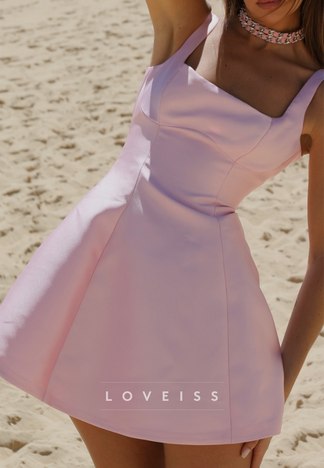 Square Straps A-Line Short Pink Sparky Homecoming Dress