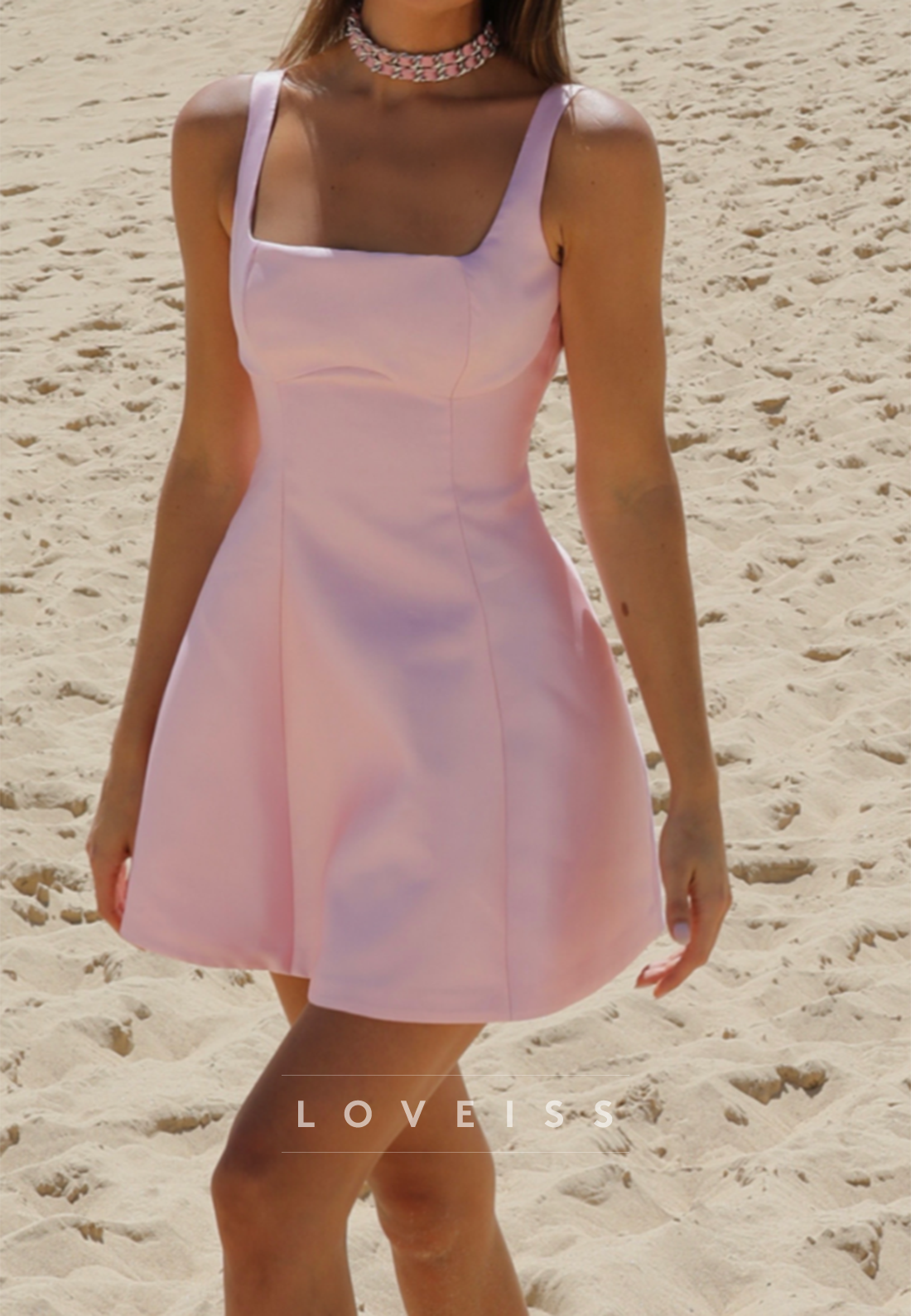 Square Straps A-Line Short Pink Sparky Homecoming Dress