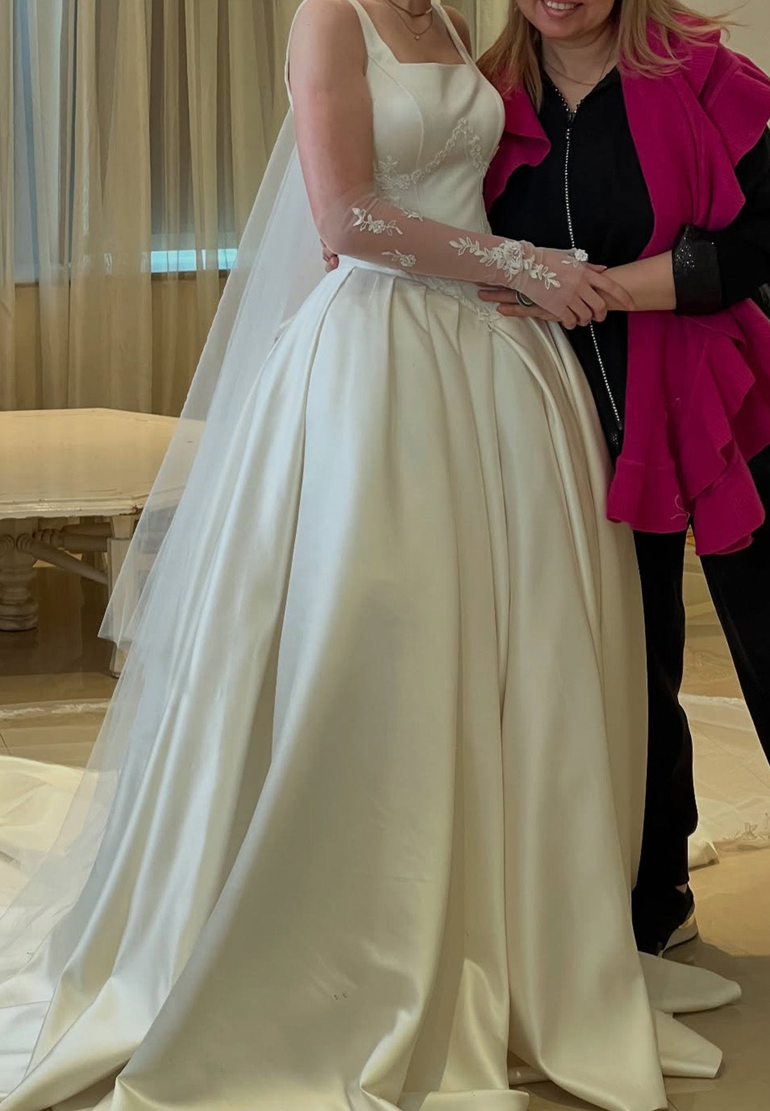 Square Straps Appliques Pleated A-Line Wedding Dress