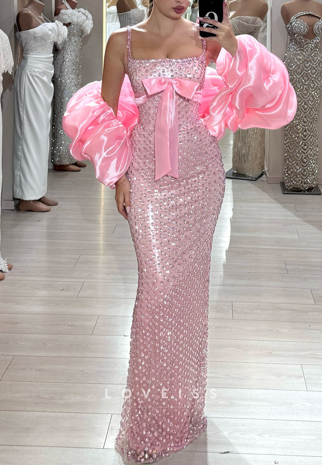 Square Straps Beaded Sparkly Mermaid Prom Dress