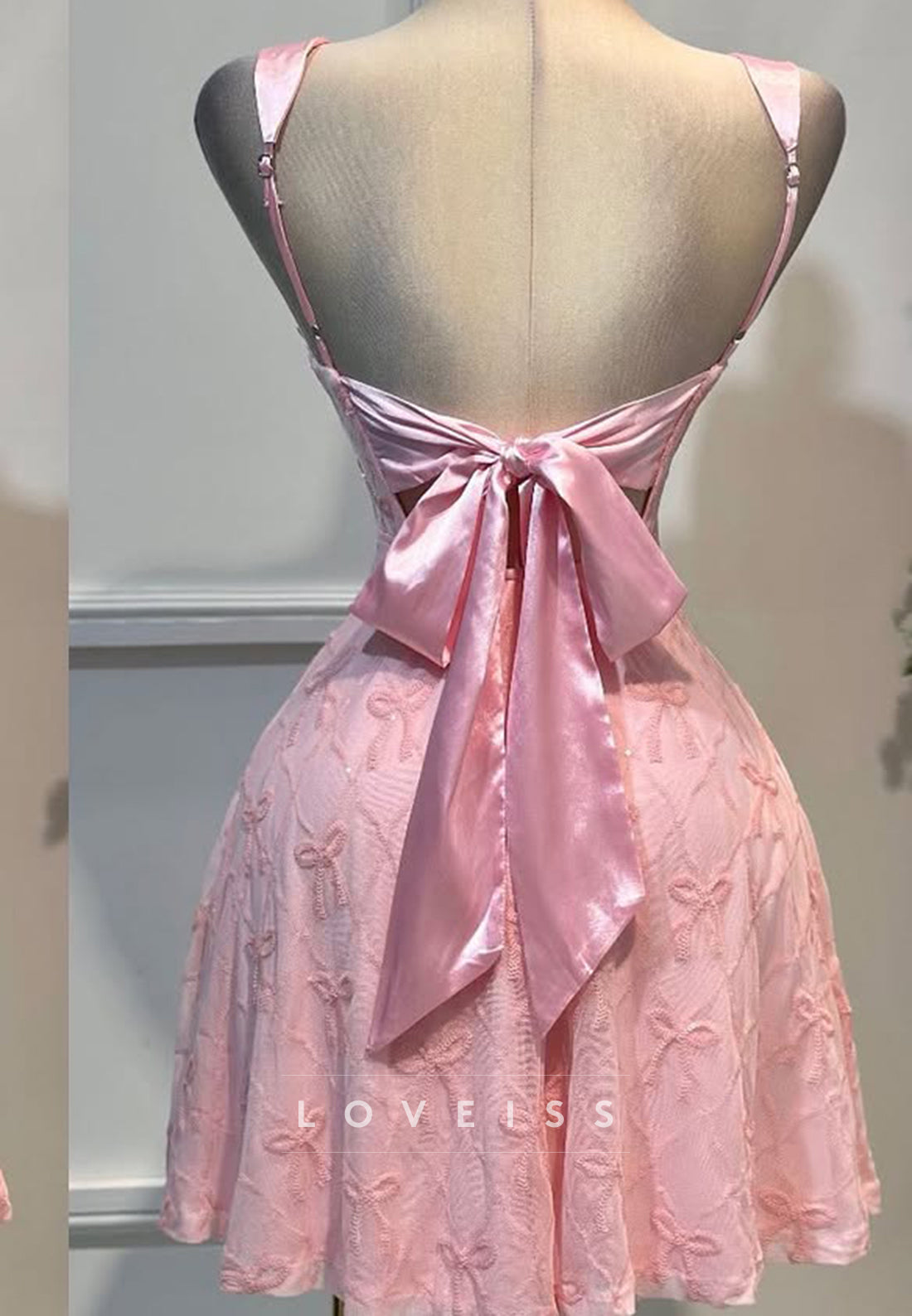 Square Straps Bow Printed A-Line Party Homecoming Dress