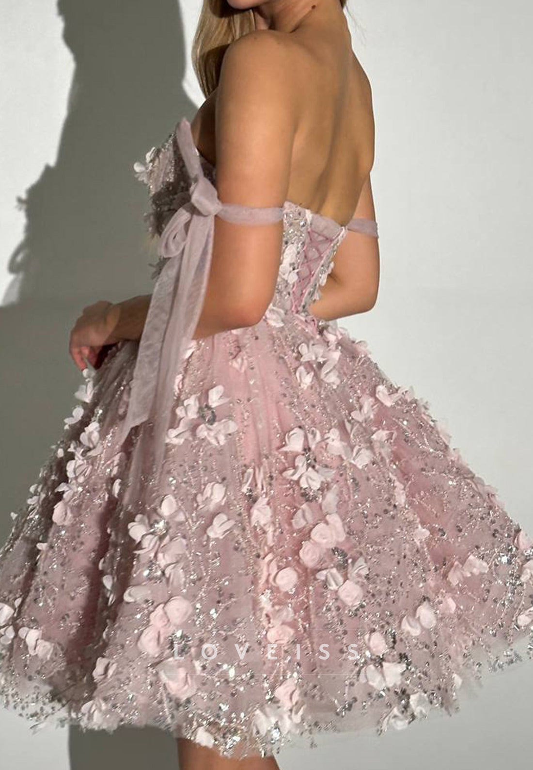 Square Straps Floral Appliques A-Line Short Party Homecoming Dress
