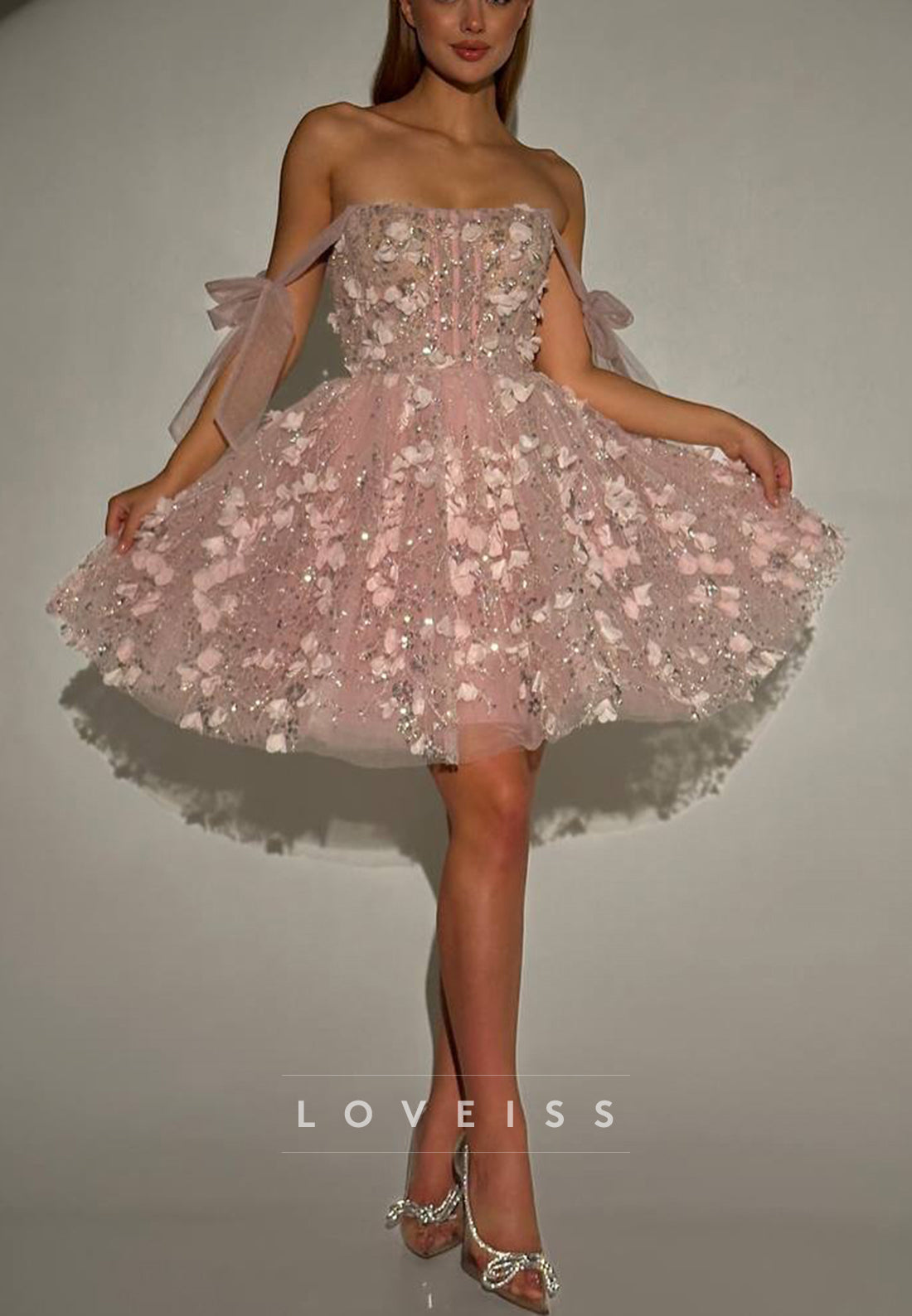 Square Straps Floral Appliques A-Line Short Party Homecoming Dress