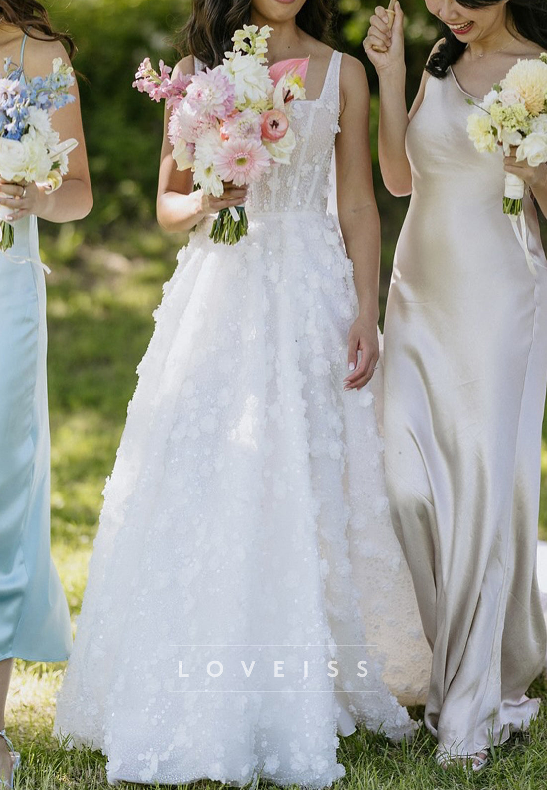 Square Straps Floral Embellished A-Line Wedding Dress