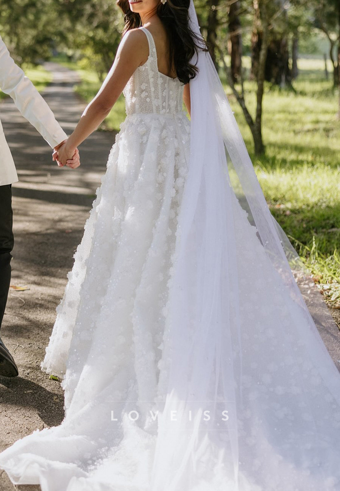 Square Straps Floral Embellished A-Line Wedding Dress