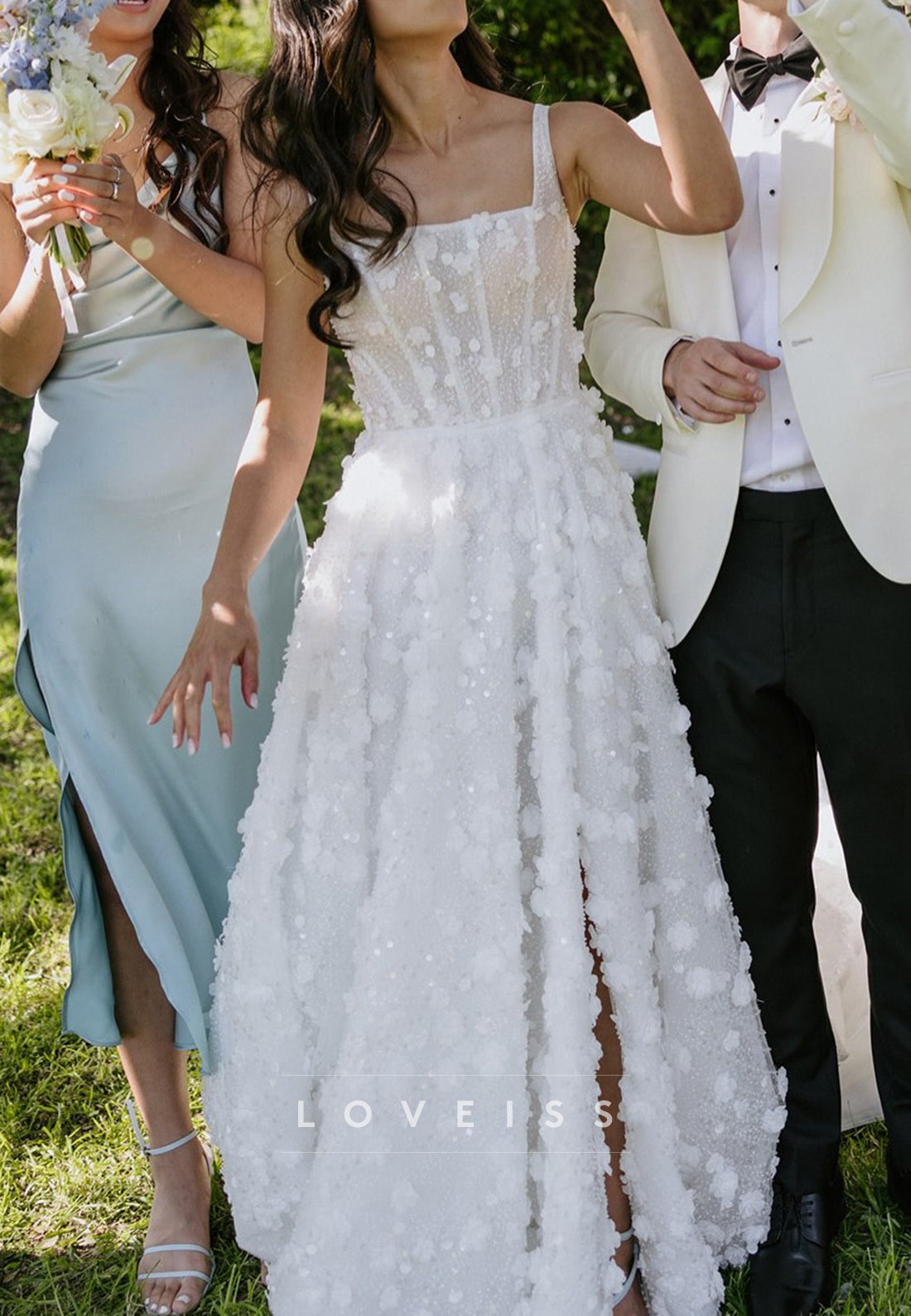 Square Straps Floral Embellished A-Line Wedding Dress