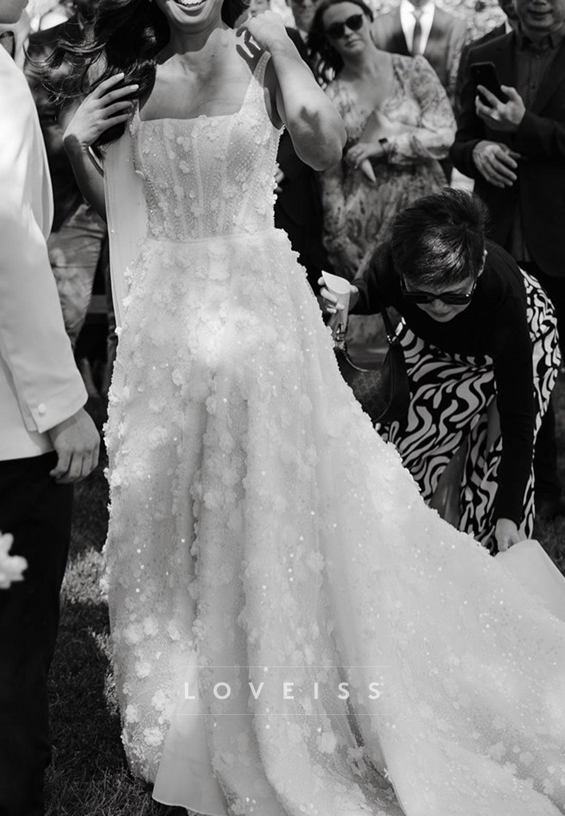 Square Straps Floral Embellished A-Line Wedding Dress
