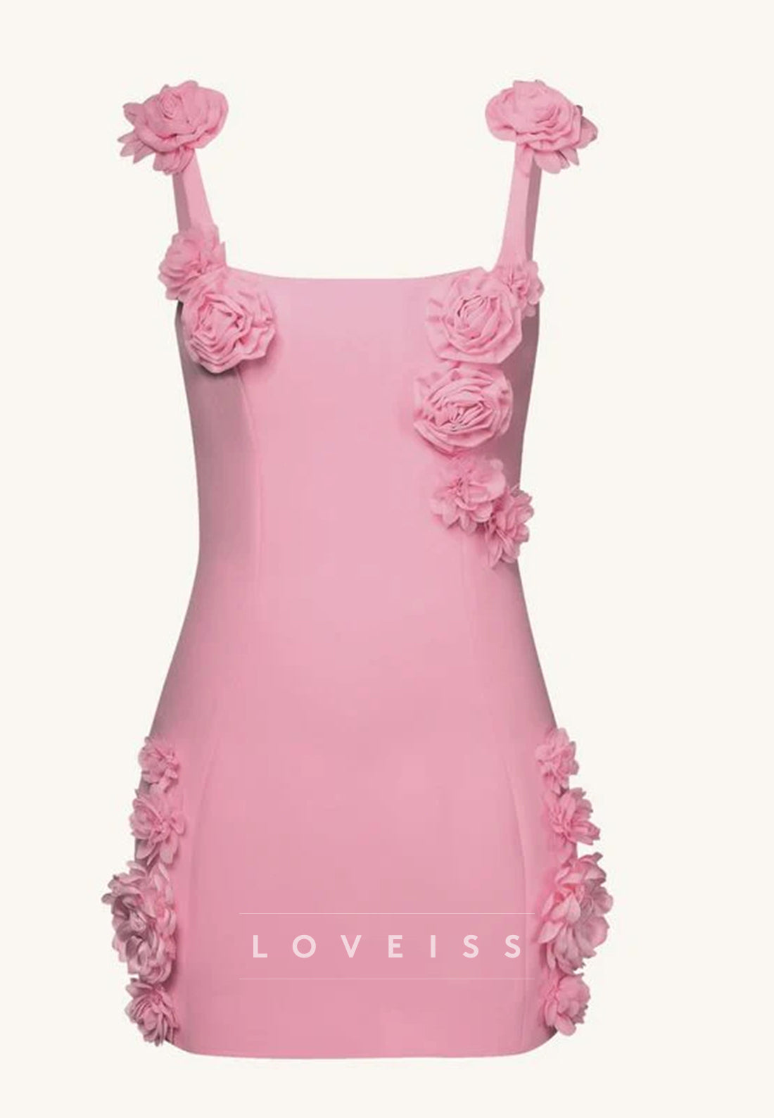 Square Straps Floral Embellished Sheath Party Homecoming Dress