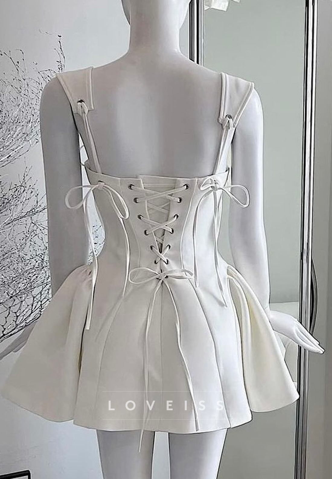 Square Straps Lace-Up Pleated A-Line Party Homecoming Dress
