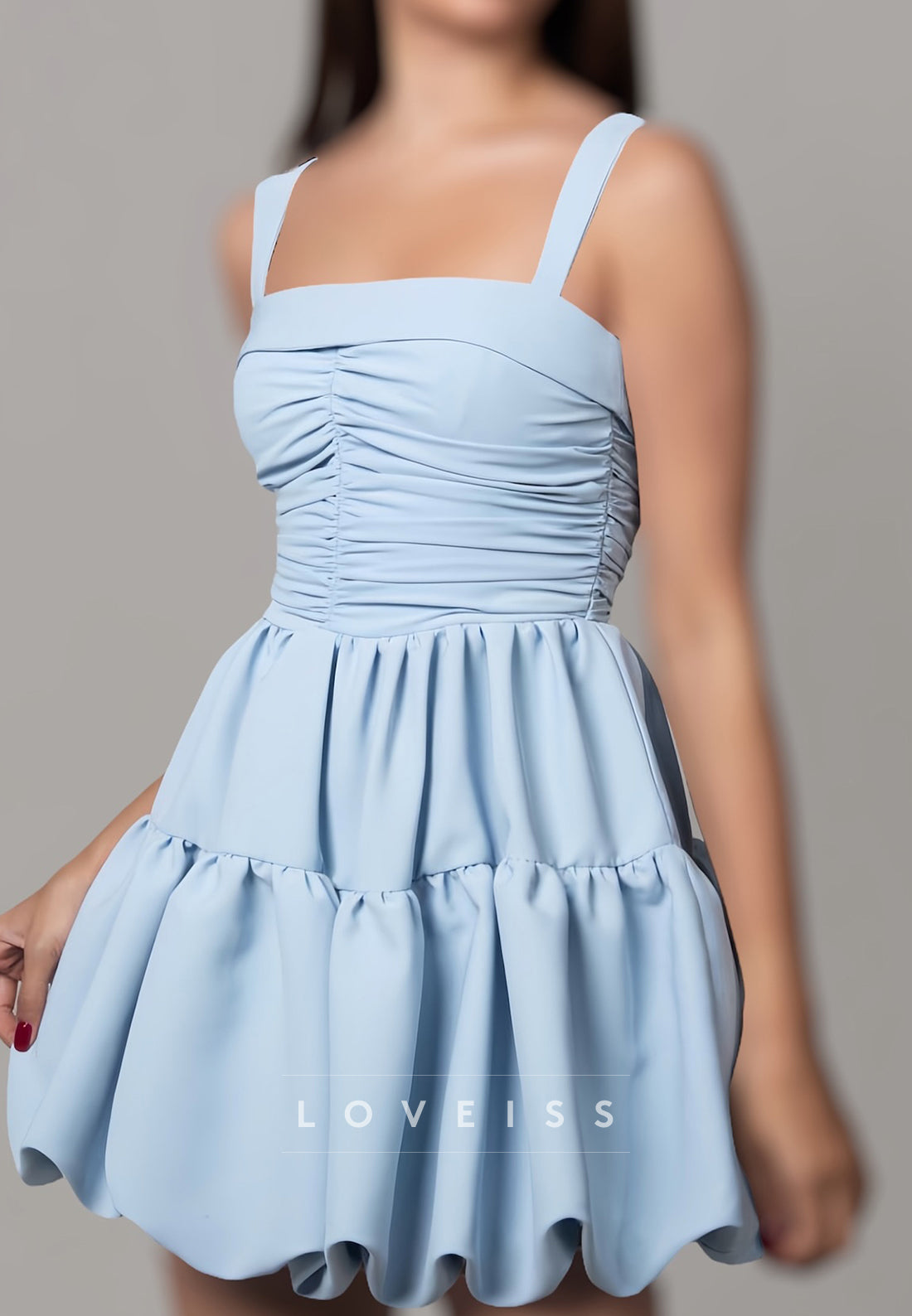 Square Straps Pleated A-Line Party Homecoming Dress
