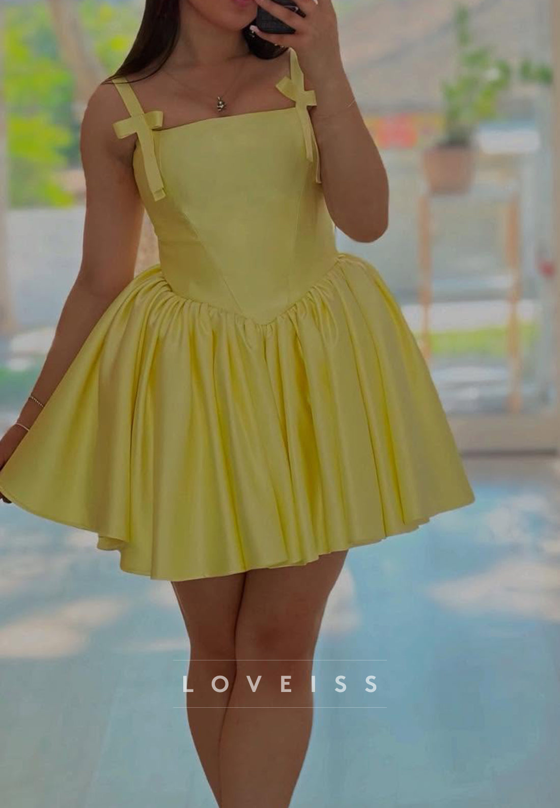 Square Straps Pleated A-Line Party Homecoming Dress