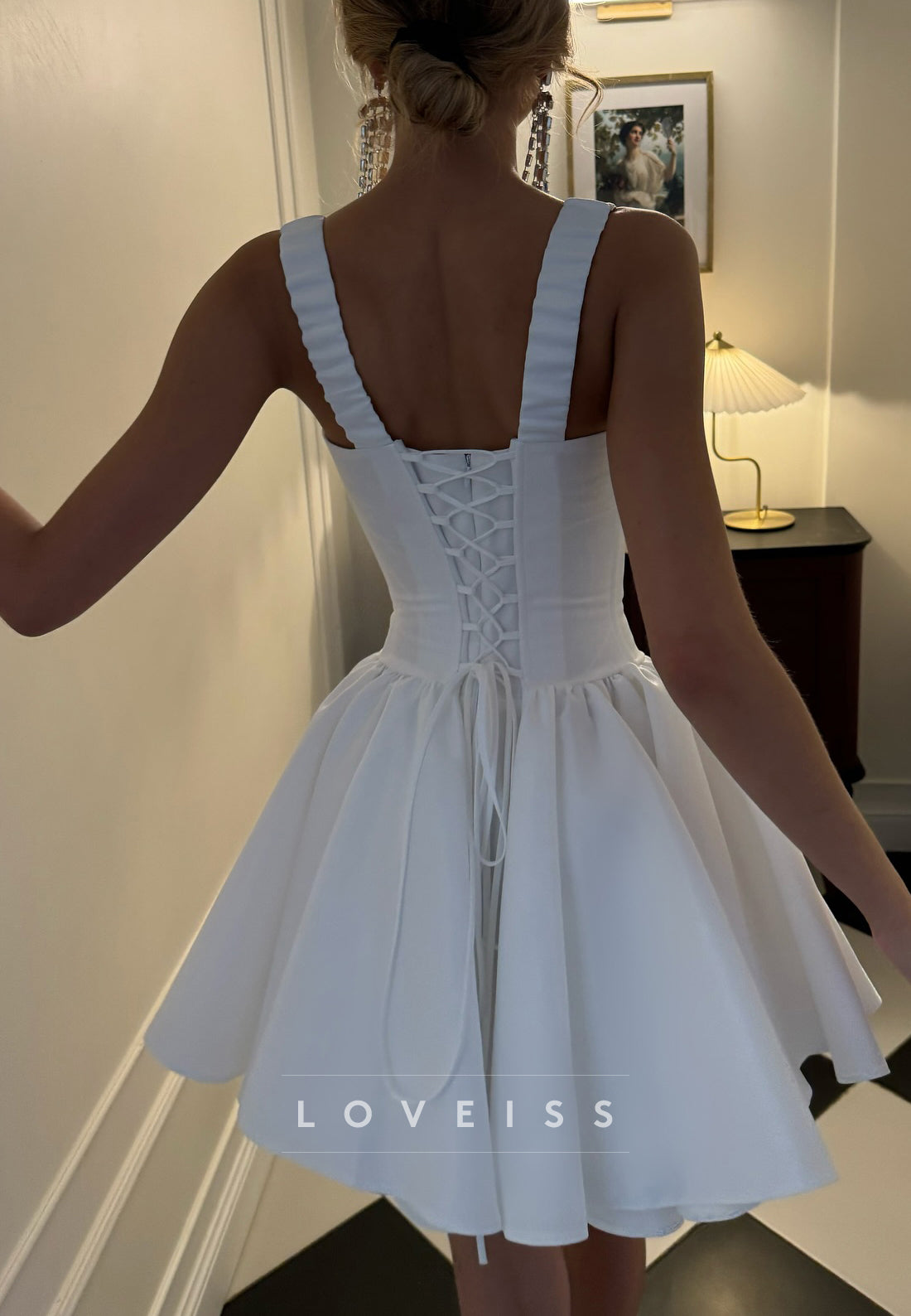 Square Straps Pleated A-Line Short Wedding Dress
