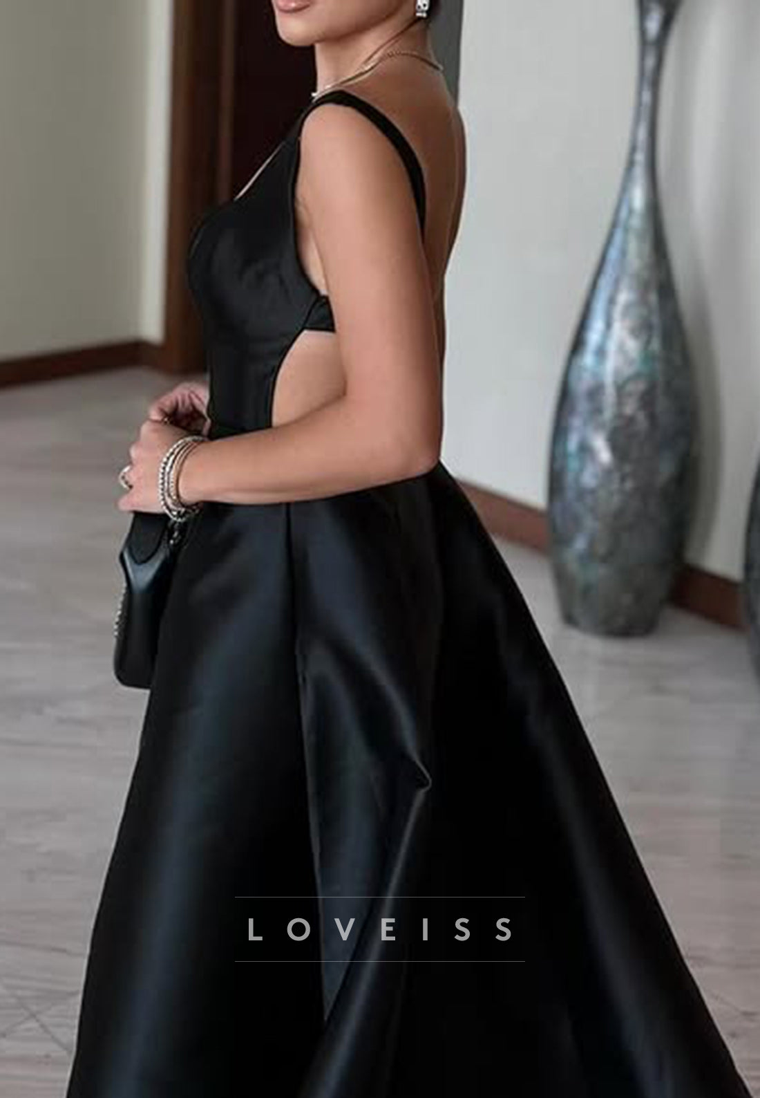 Square Straps Pleated Satin A-Line Evening Dress