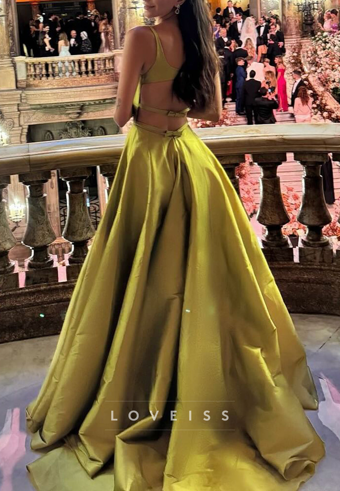 Square Straps Pleated Satin A-Line Evening Dress