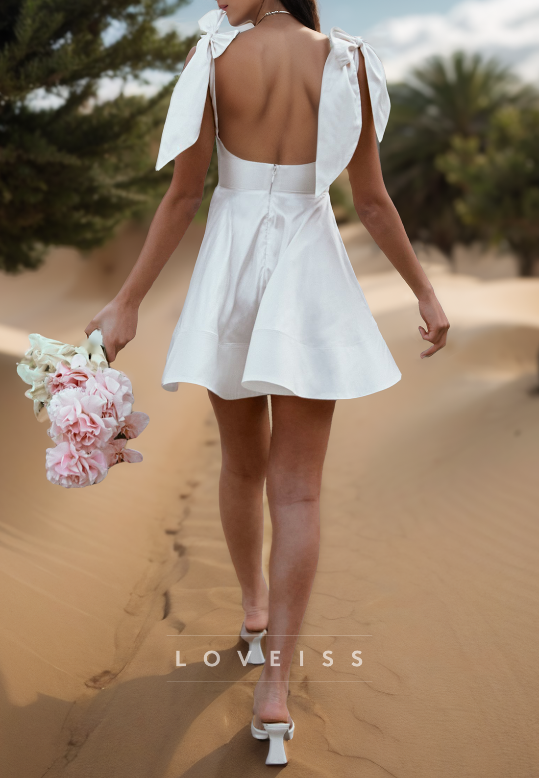 Square Straps Pleated Short A-Line Beach Wedding Dress