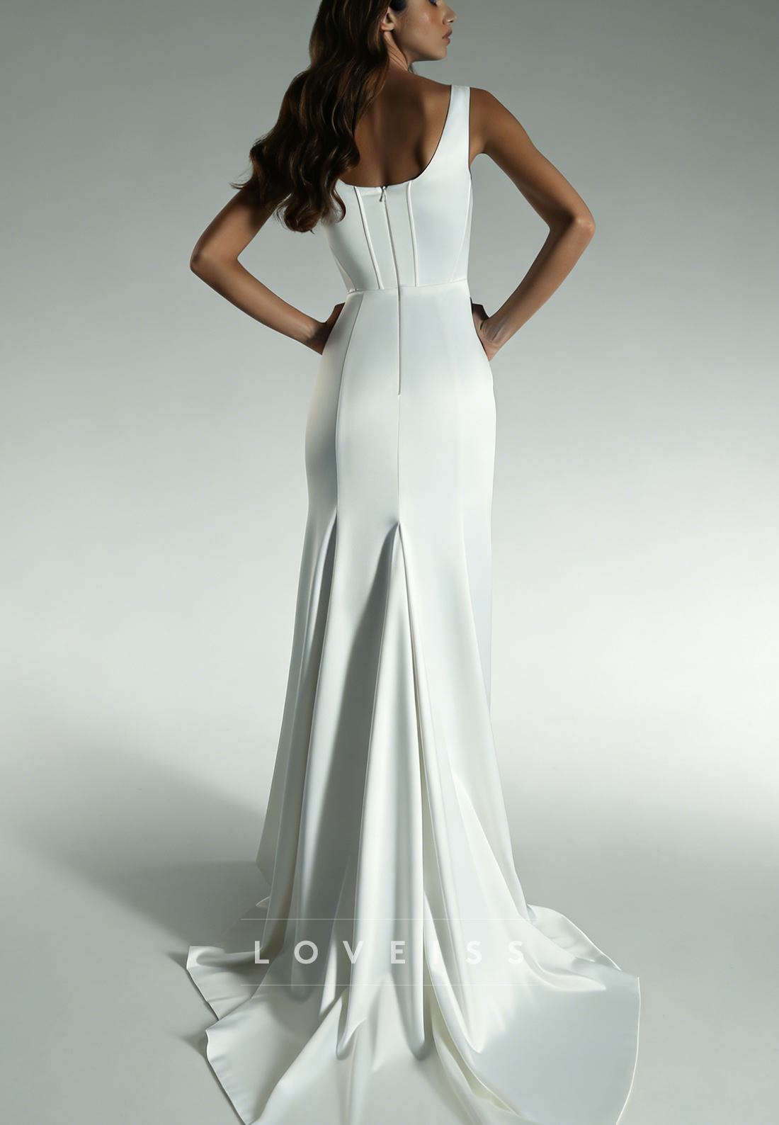 Square Straps Side Slit Sheath Wedding Dress