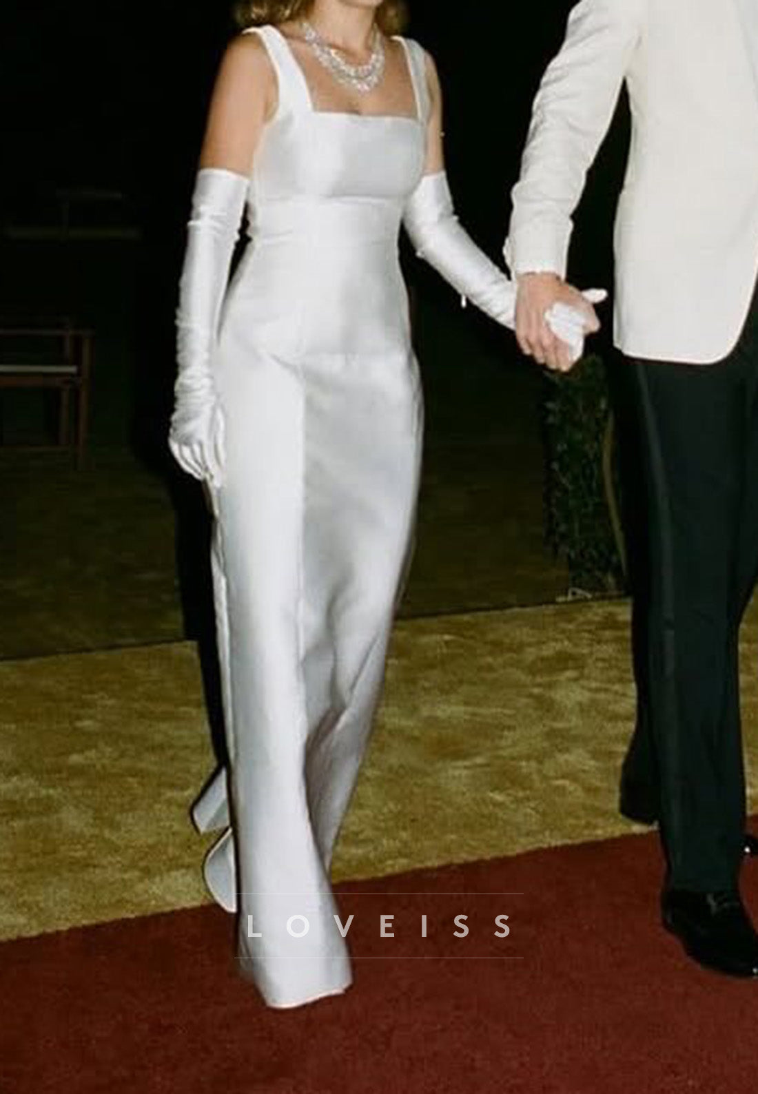Square Straps Sleek Detachable Train Sheath Wedding Dress