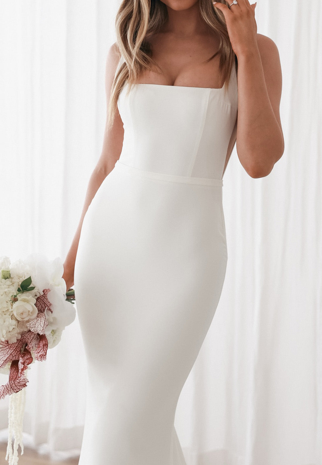 Square Straps Sleek Fitted Mermaid Sleeveless Wedding Dress