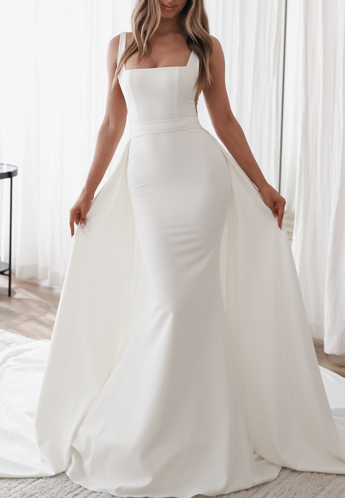 Square Straps Sleek Fitted Mermaid Sleeveless Wedding Dress