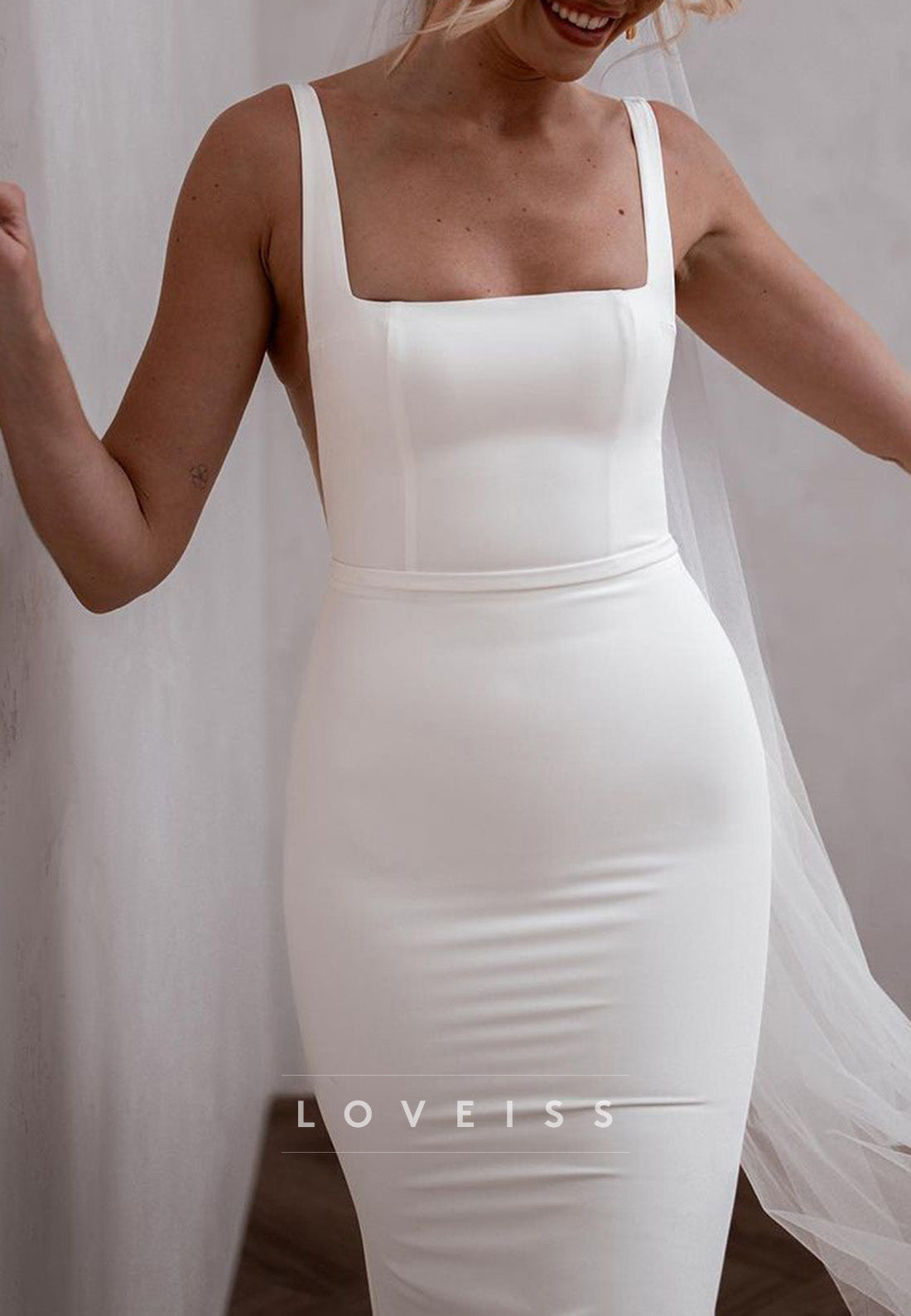 Square Straps Sleek Mermaid Simple Beach Wedding Dress