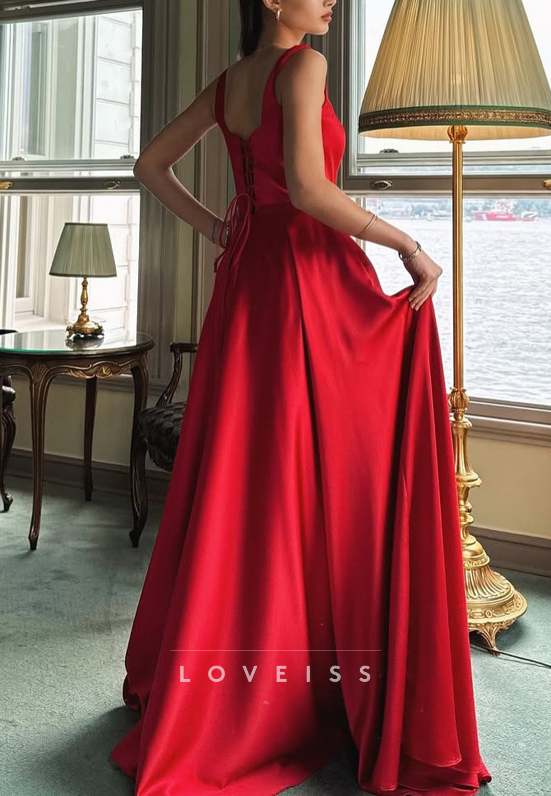 Square Straps Sleek Pleated A-Line Simple Prom Dress