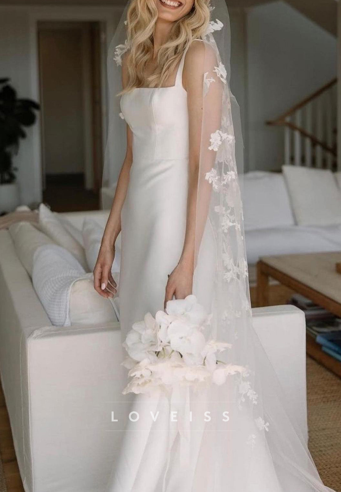 Square Straps Sleek Satin Mermaid Simple Wedding Dress