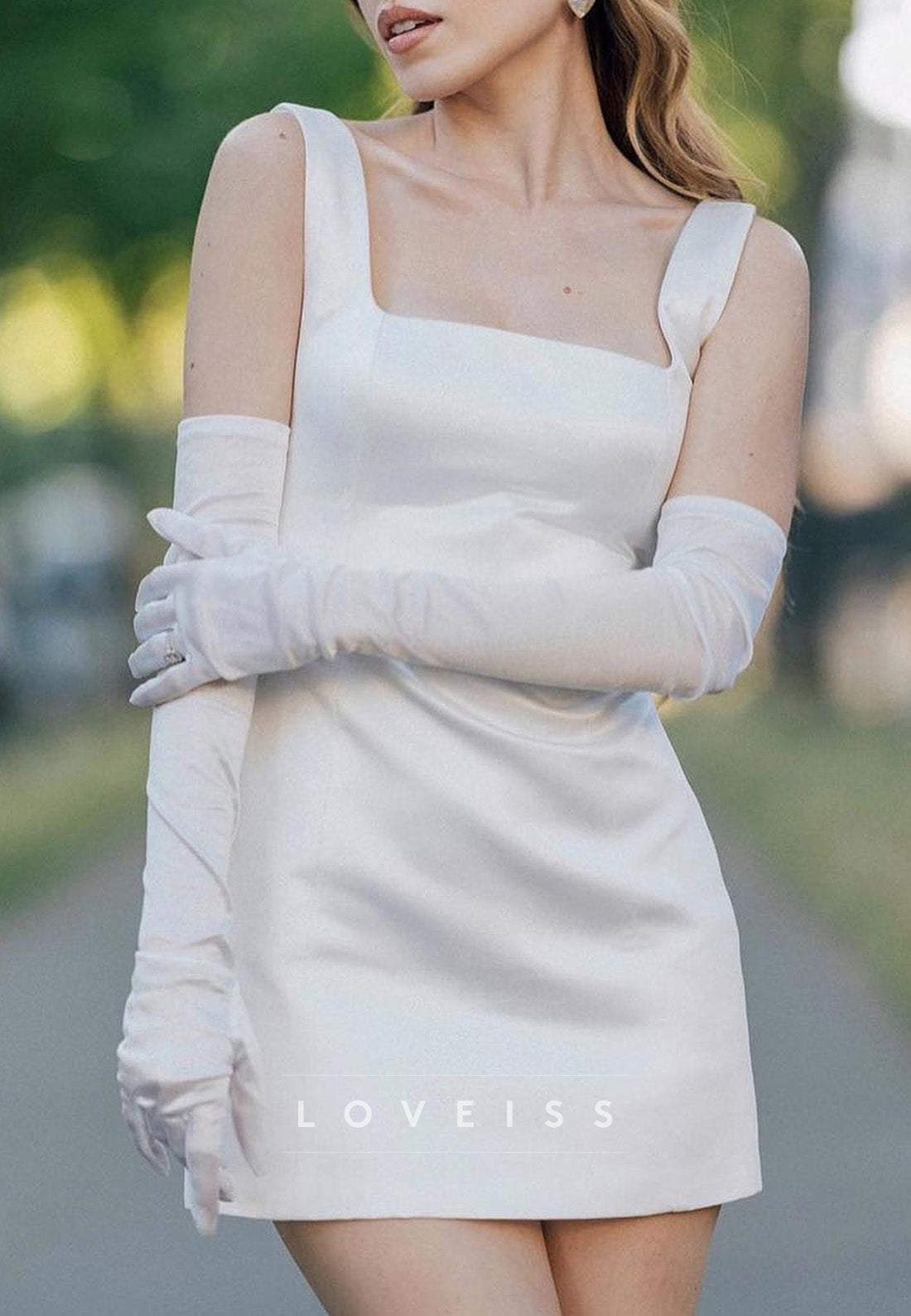 Square Straps Sleek Sheath Short Beach Wedding Dress