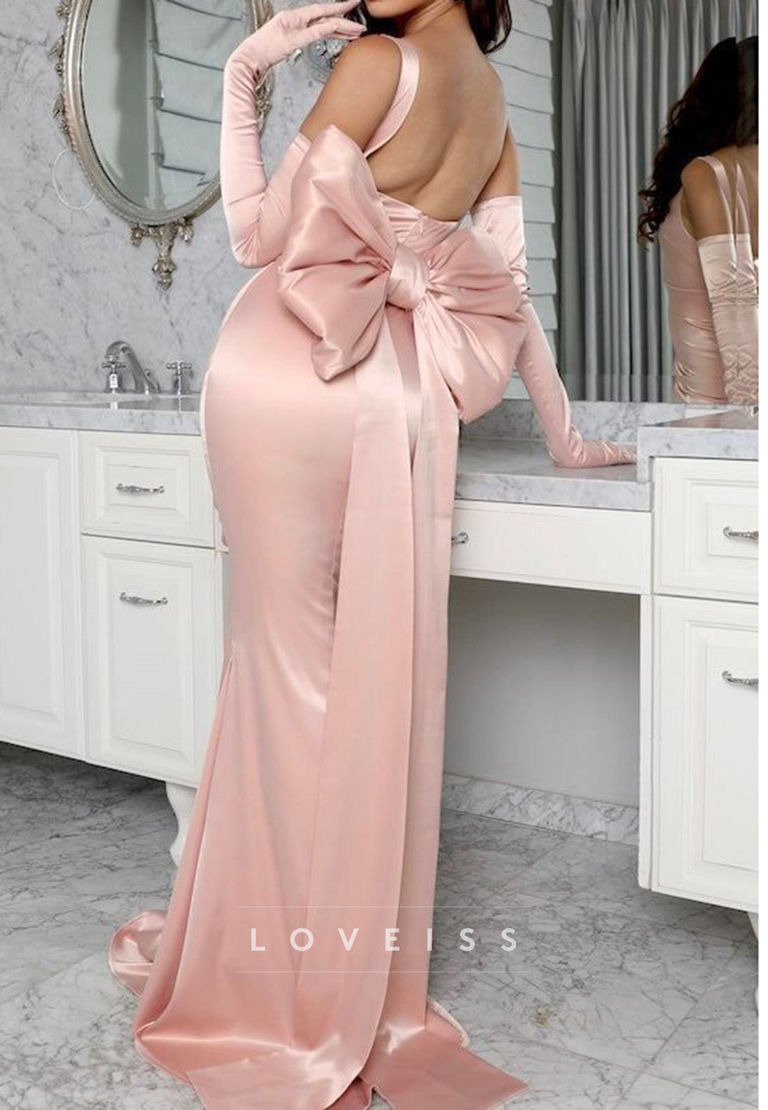 Square Straps Sleeveless Evening Dress Sleek Bowknot Mermaid Prom Dress