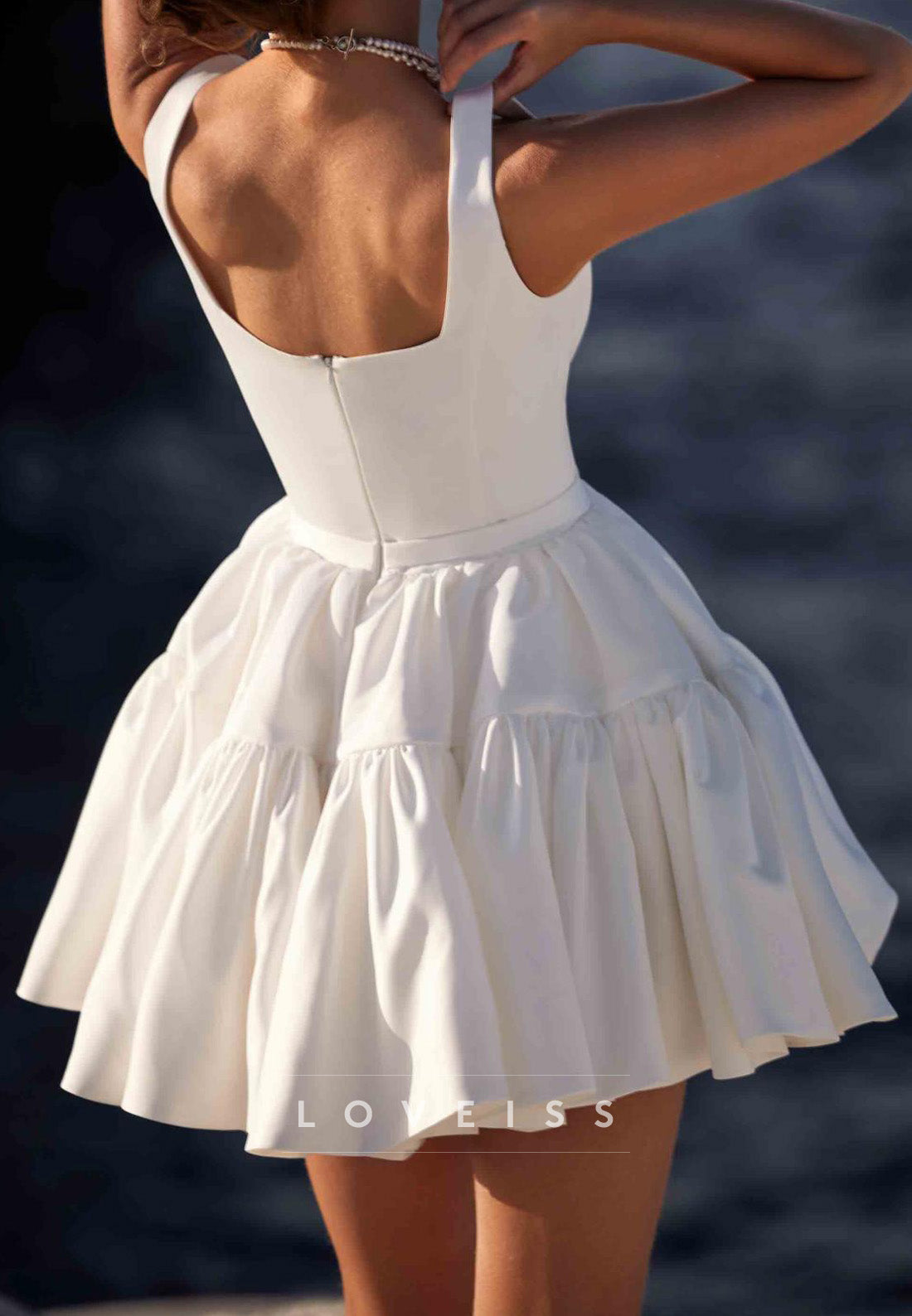 Square Straps Sleeveless Pleated Short Beach Wedding Dress