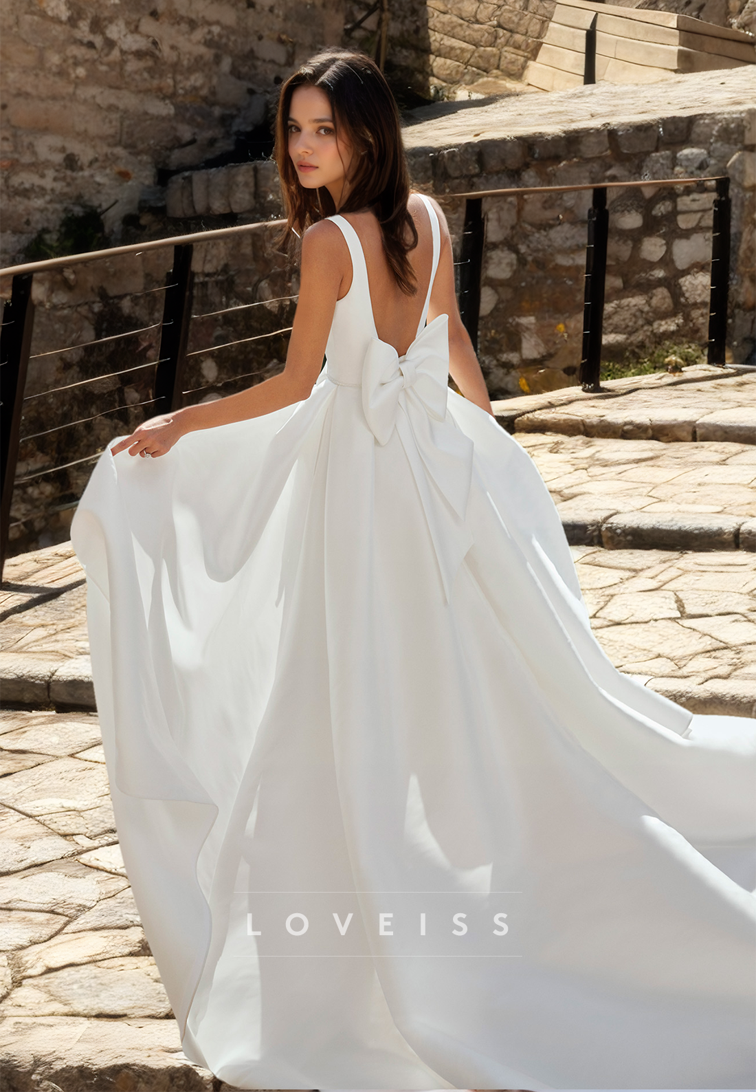 Square Straps Sleeveless Satin Pleated A-Line Wedding Dress