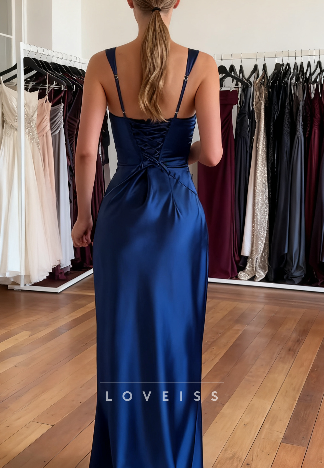 Square Straps Sleeveless Sleek Sheath Simple Prom Dress