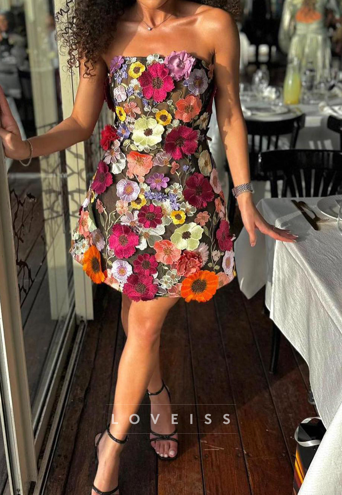Straight Across A-Line Floral Embellished Party Homecoming Dress