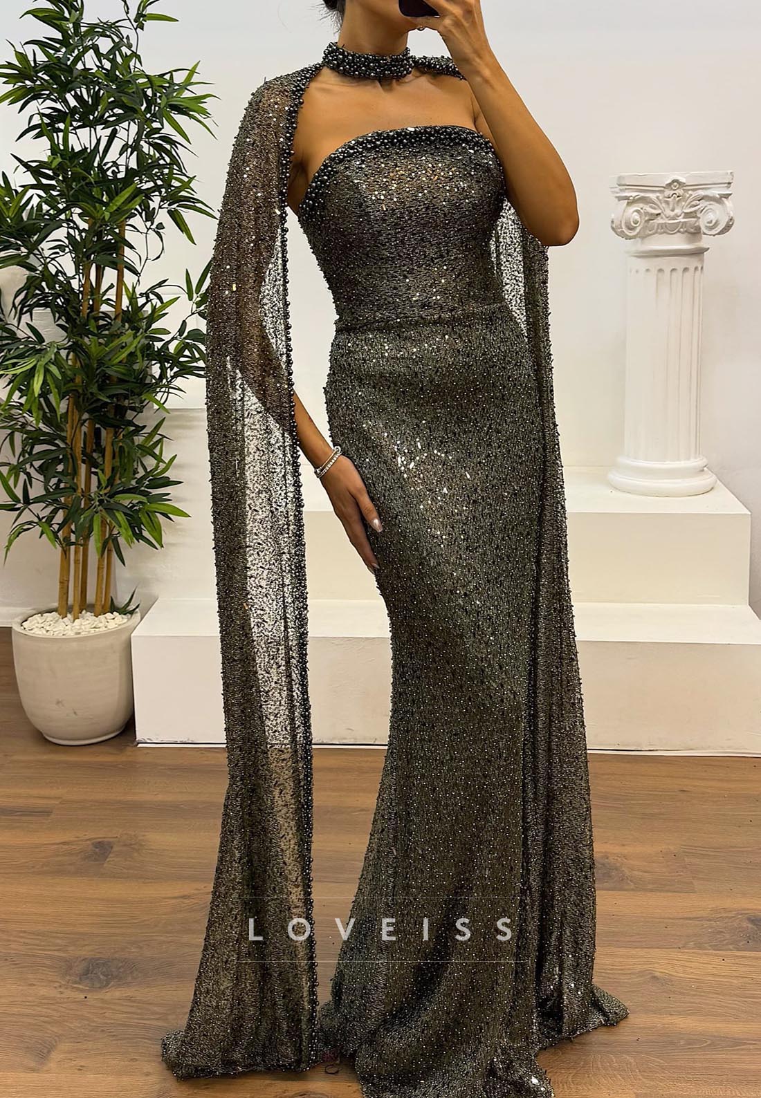 Straight Across Beaded Embroidery Mermaid Evening Dress