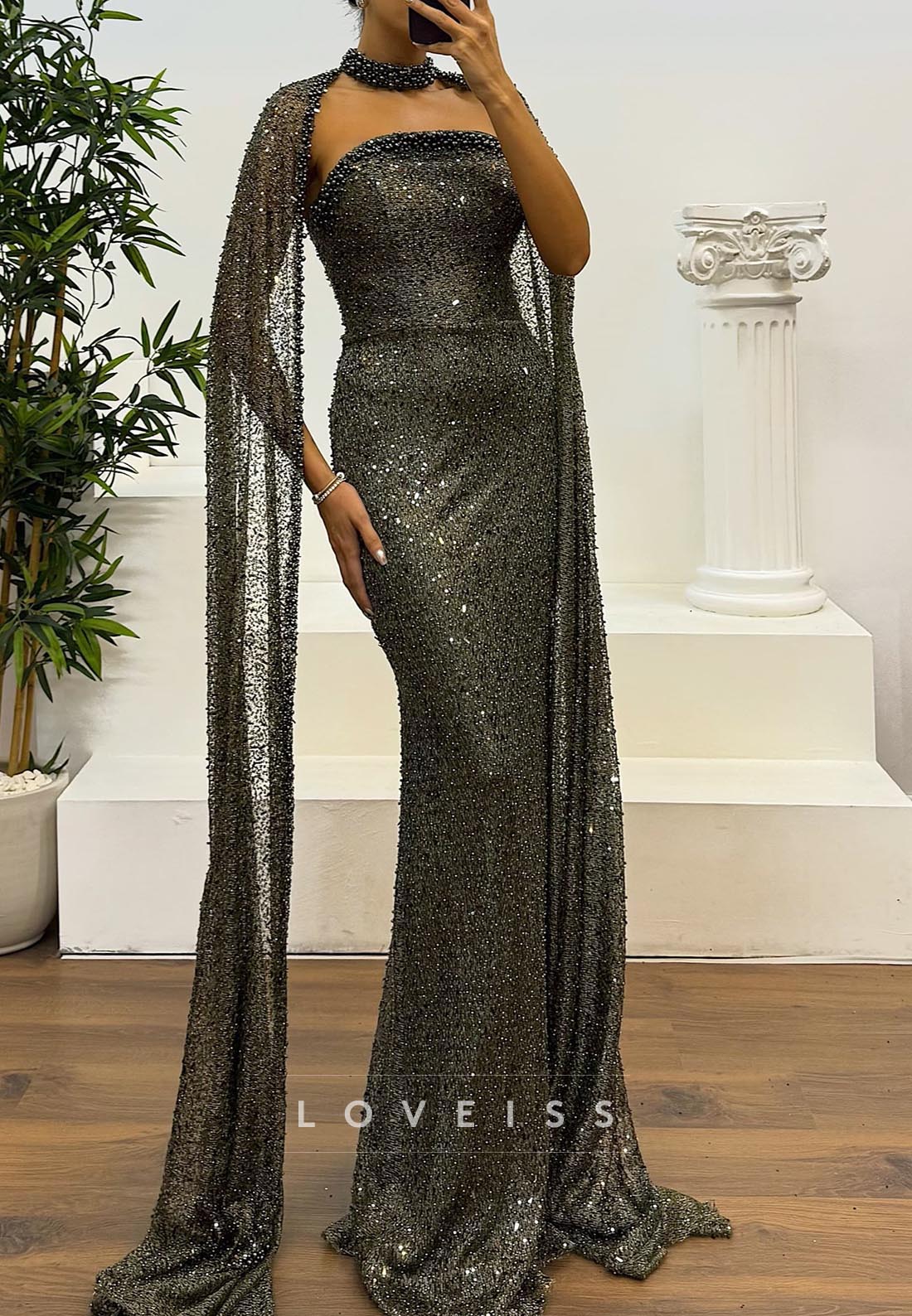 Straight Across Beaded Embroidery Mermaid Evening Dress