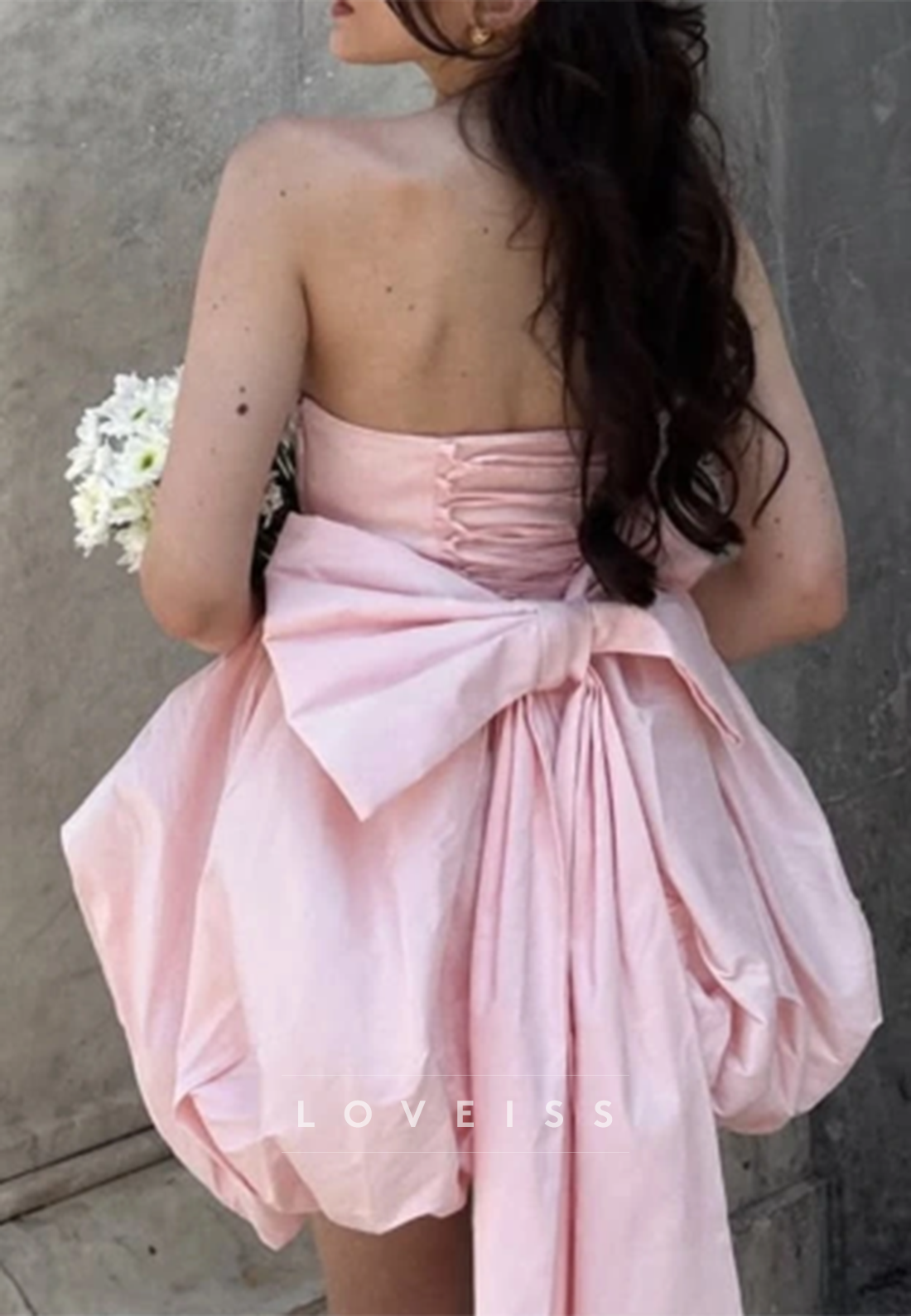 Straight Across Bowknot Pleated A-Line Party Homecoming Dress