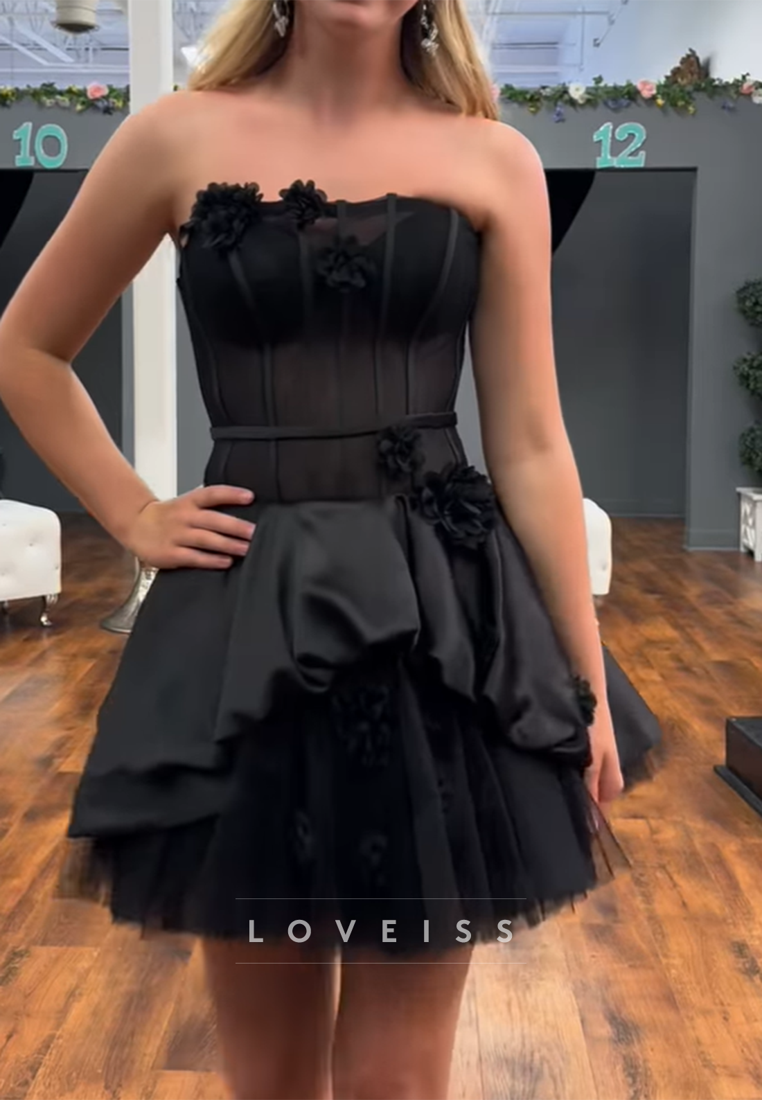 Straight Across Floral A-Line Party Homecoming Dress