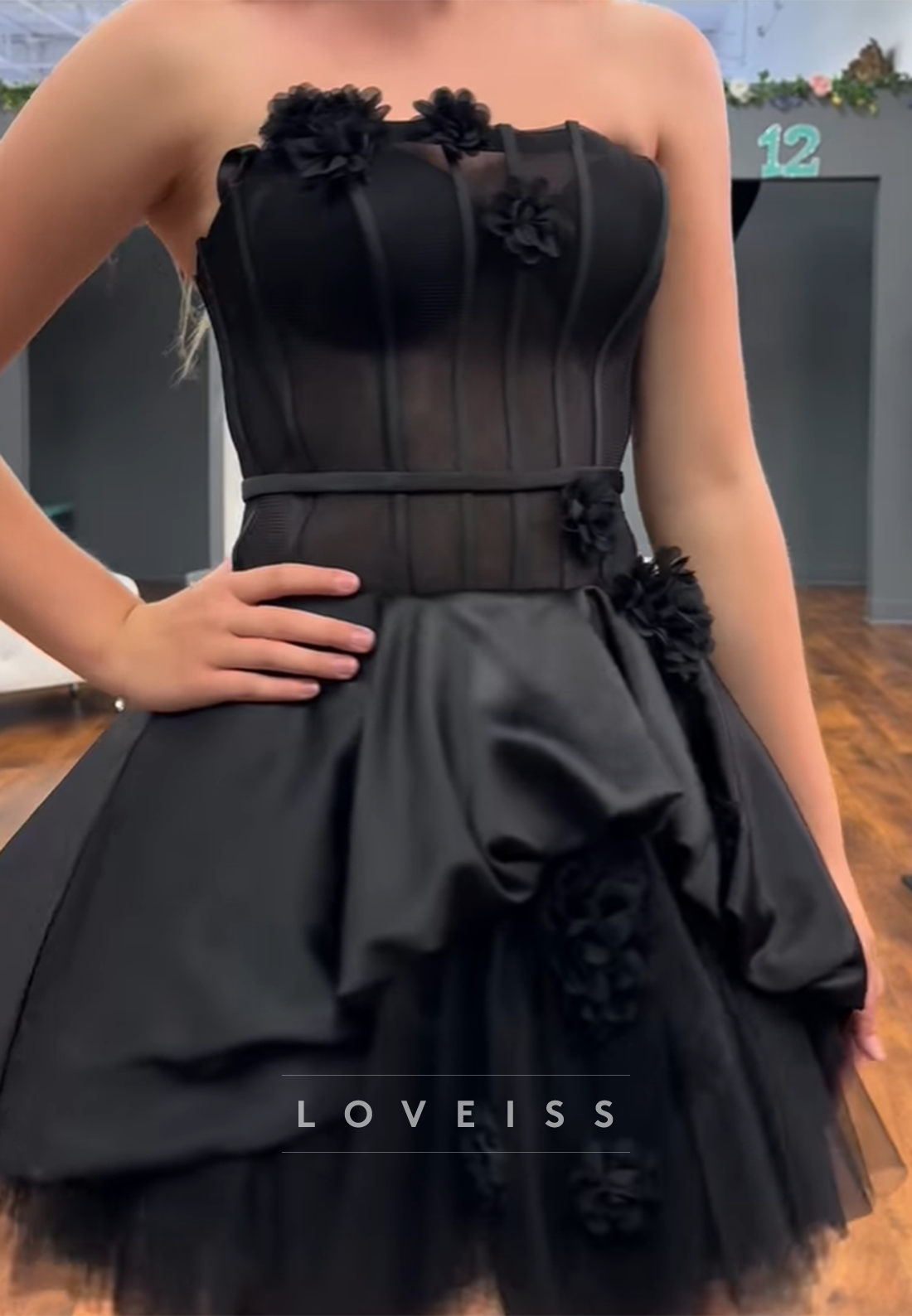 Straight Across Floral A-Line Party Homecoming Dress