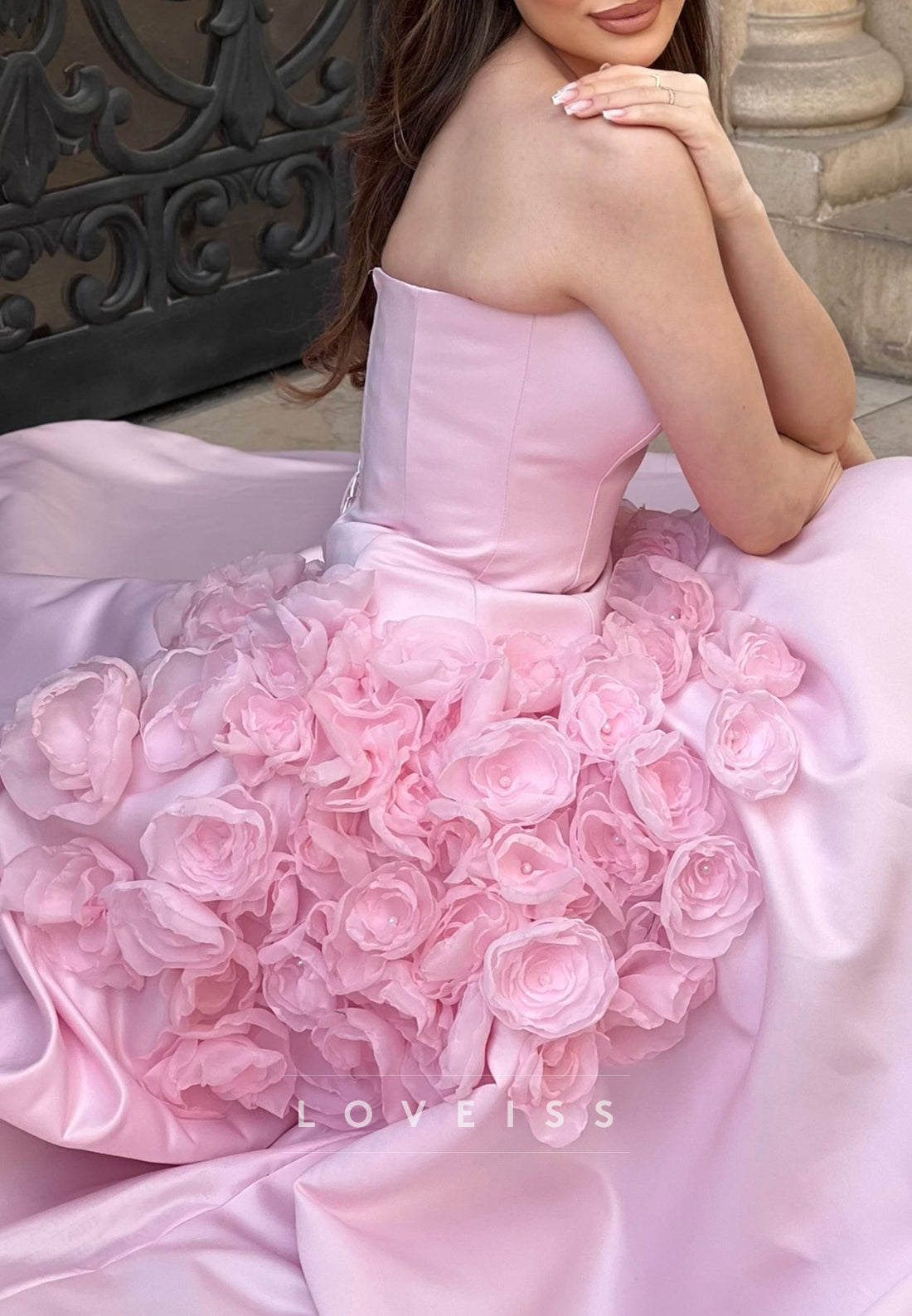 Straight Across Floral Embellished A-Line Prom Dress