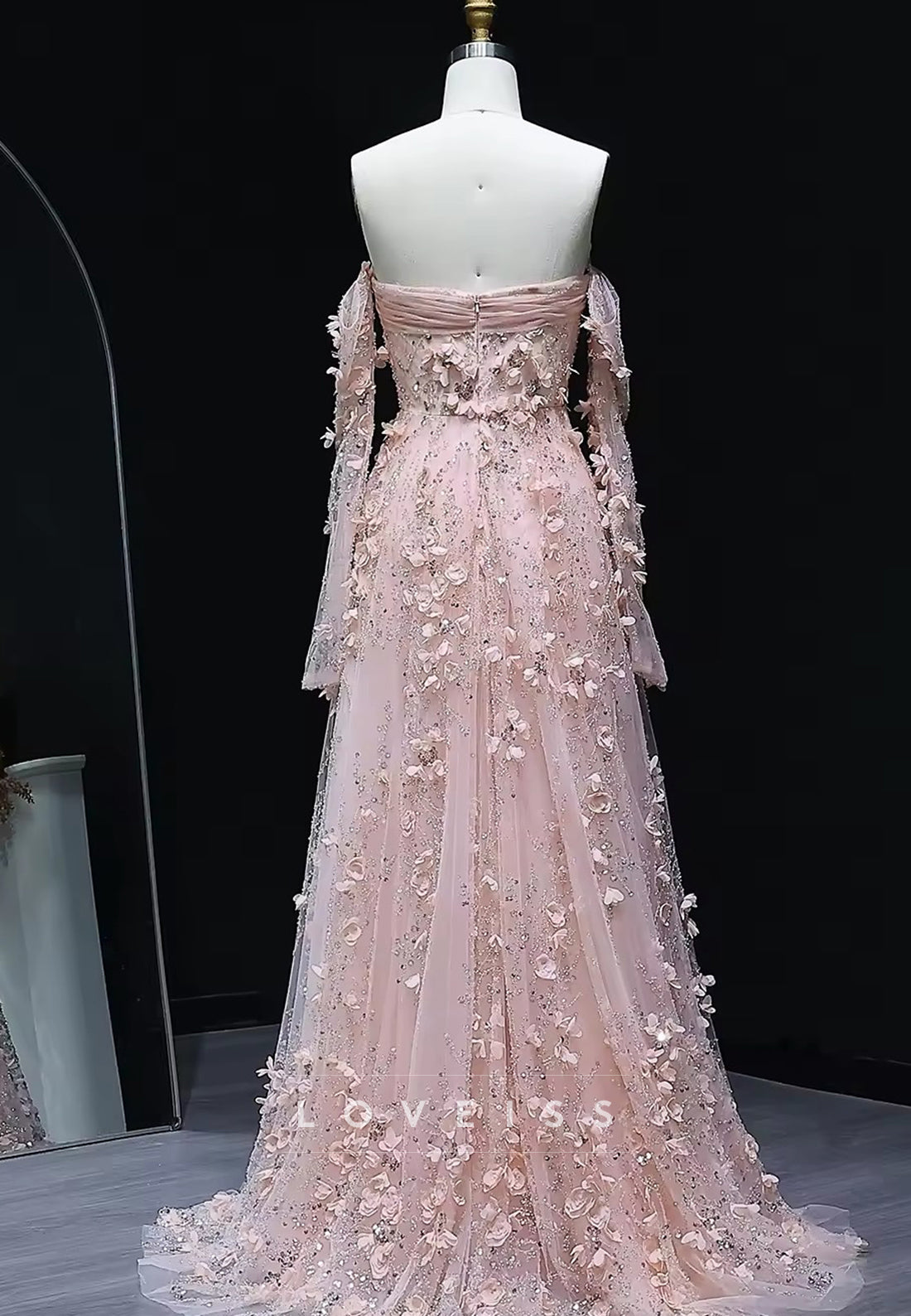 Straight Across Floral Embellished A-Line Prom Dress