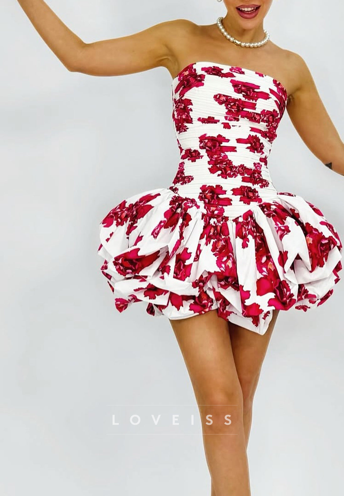 Straight Across Floral Printed A-Line Party Homecoming Dress