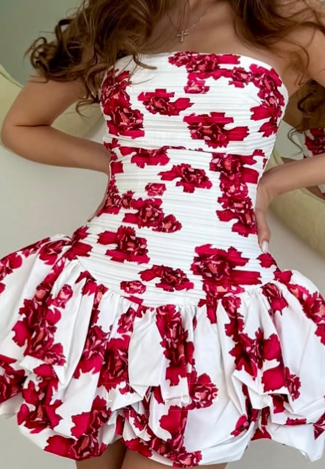 Straight Across Floral Printed A-Line Party Homecoming Dress