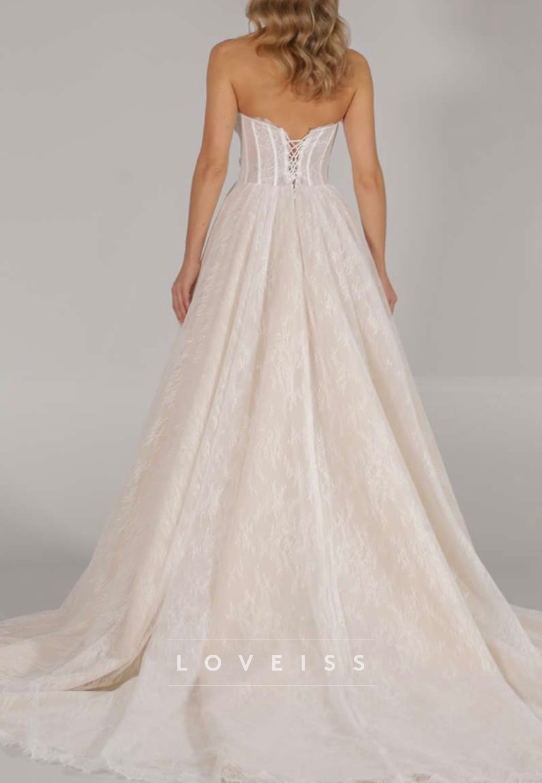 Straight Across Lace Appliques Pearl A-Line Wedding Dress