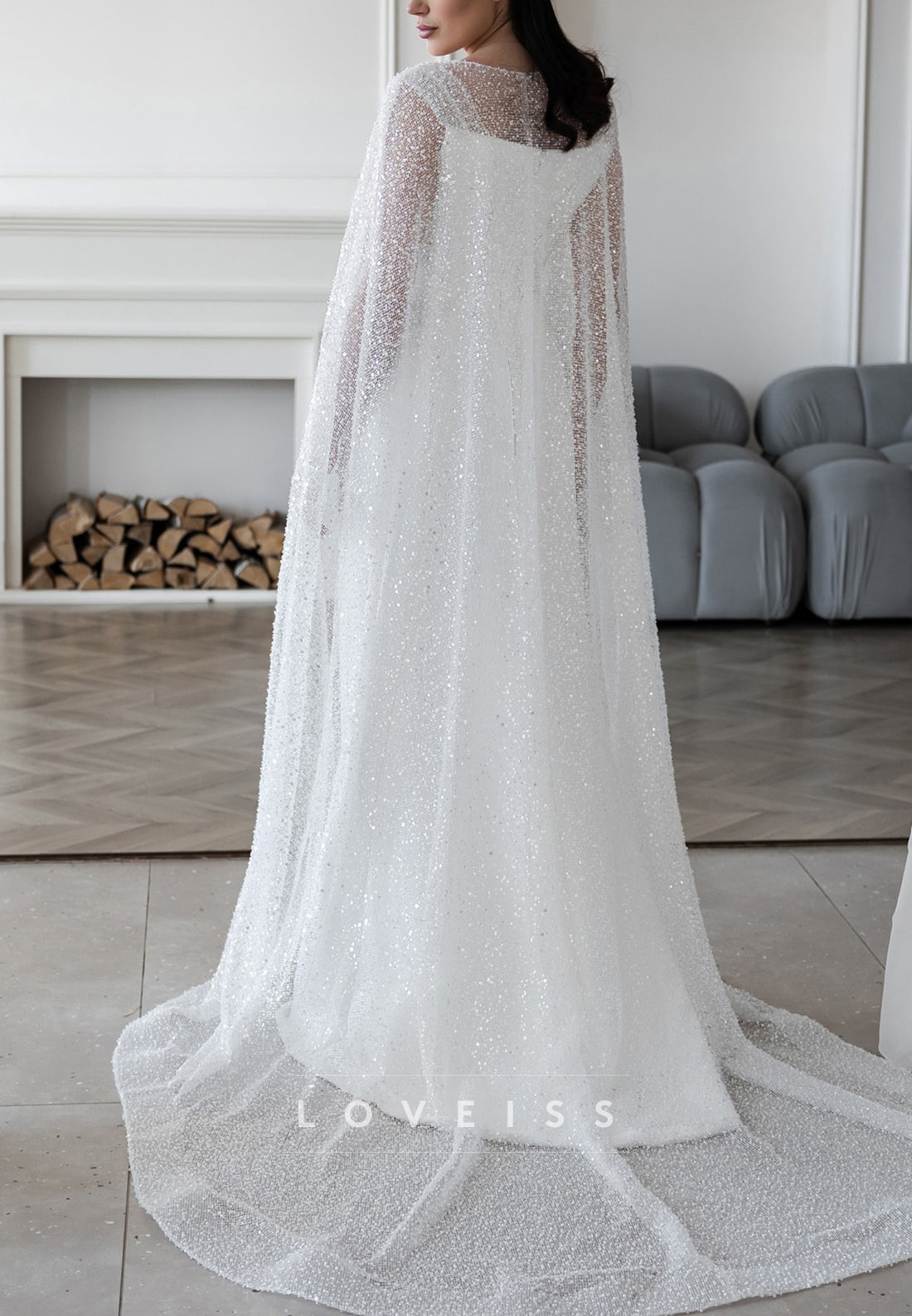 Straight Across Long Sleeves Beaded Embroidery Sheath Wedding Dress