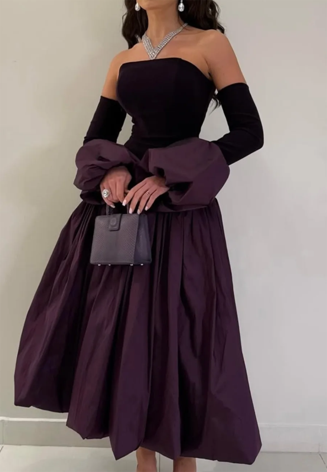 Straight Across Long Sleeves Pleated A-Line Evening Dress